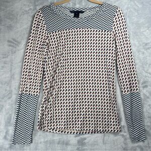 Marc By Marc Jacobs Navy and Cream Patterned Long Sleeve Top